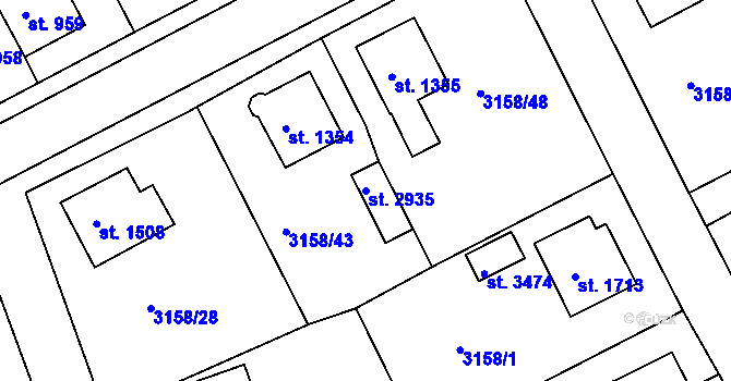 Parcela st. 2935 v KÚ Lanškroun, Katastrální mapa