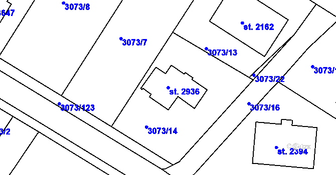 Parcela st. 2936 v KÚ Lanškroun, Katastrální mapa