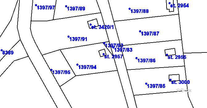Parcela st. 2957 v KÚ Lanškroun, Katastrální mapa