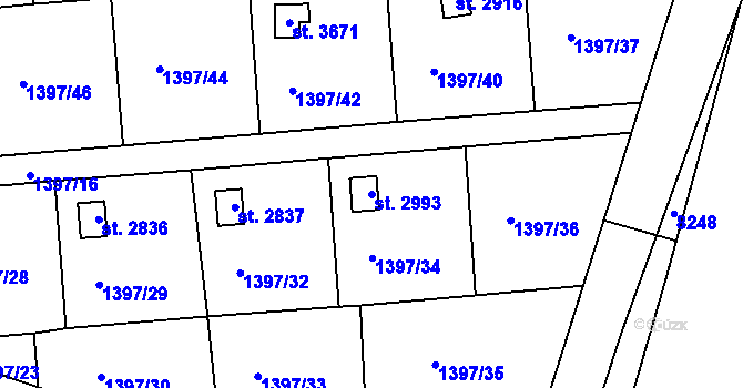 Parcela st. 2993 v KÚ Lanškroun, Katastrální mapa
