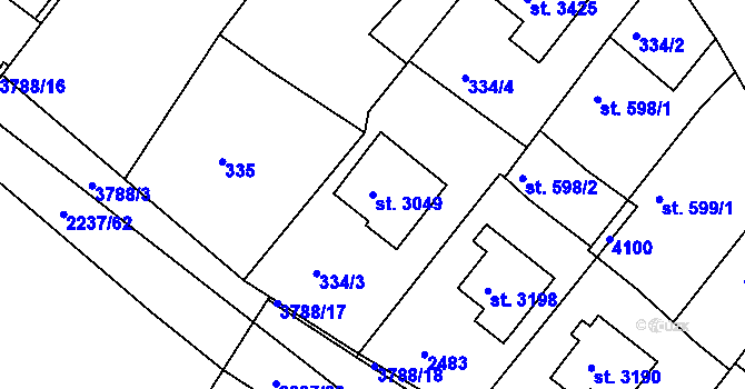 Parcela st. 3049 v KÚ Lanškroun, Katastrální mapa