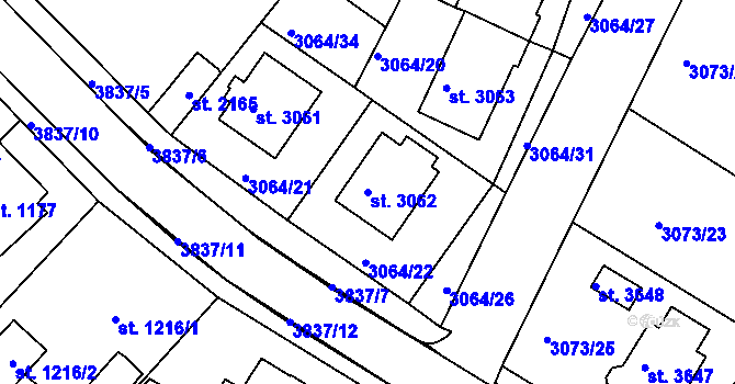Parcela st. 3062 v KÚ Lanškroun, Katastrální mapa