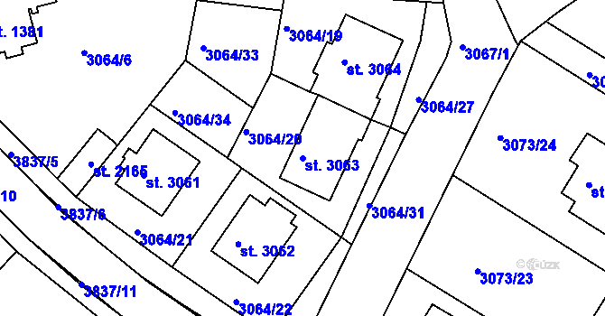 Parcela st. 3063 v KÚ Lanškroun, Katastrální mapa