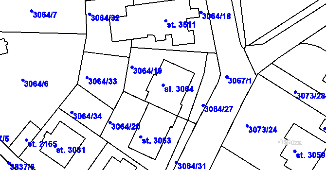 Parcela st. 3064 v KÚ Lanškroun, Katastrální mapa