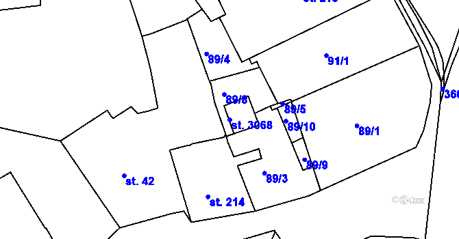 Parcela st. 3068 v KÚ Lanškroun, Katastrální mapa