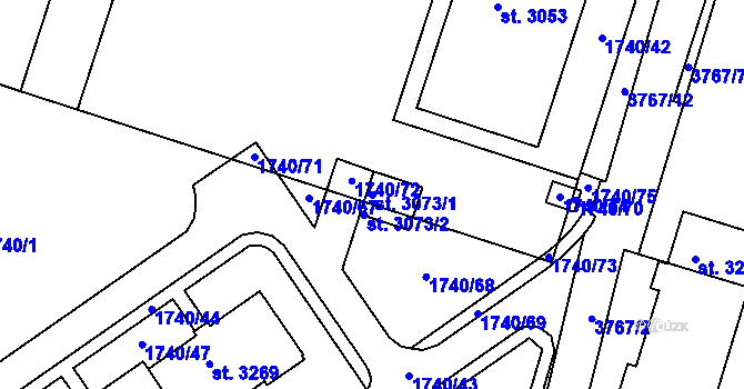 Parcela st. 3073/1 v KÚ Lanškroun, Katastrální mapa