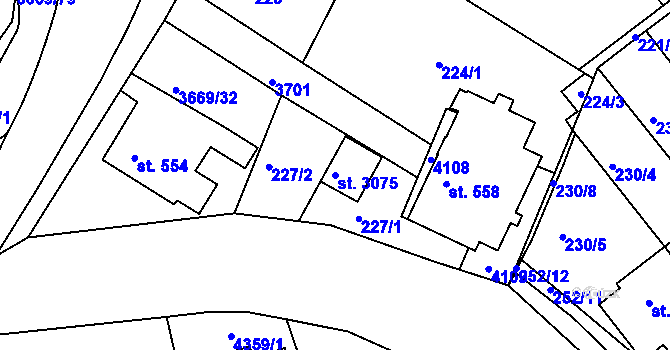 Parcela st. 3075 v KÚ Lanškroun, Katastrální mapa