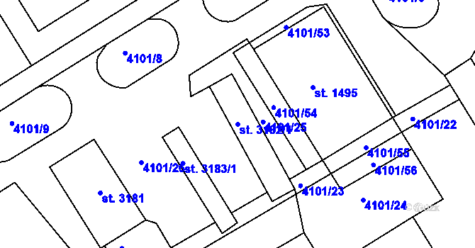 Parcela st. 3182/1 v KÚ Lanškroun, Katastrální mapa