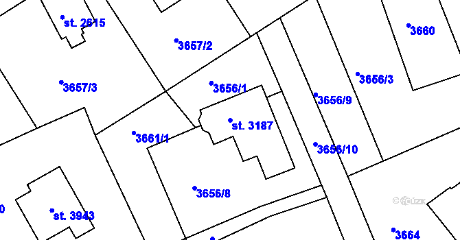Parcela st. 3187 v KÚ Lanškroun, Katastrální mapa