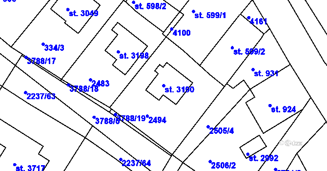 Parcela st. 3190 v KÚ Lanškroun, Katastrální mapa