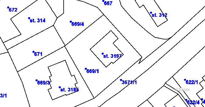 Parcela st. 3197 v KÚ Lanškroun, Katastrální mapa