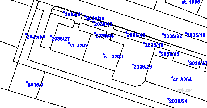 Parcela st. 3203 v KÚ Lanškroun, Katastrální mapa