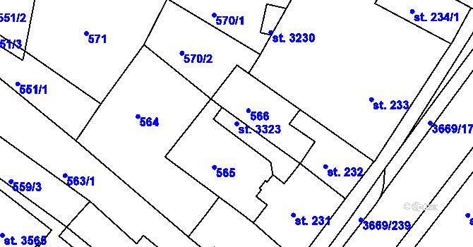 Parcela st. 3323 v KÚ Lanškroun, Katastrální mapa