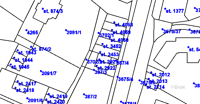 Parcela st. 3453 v KÚ Lanškroun, Katastrální mapa