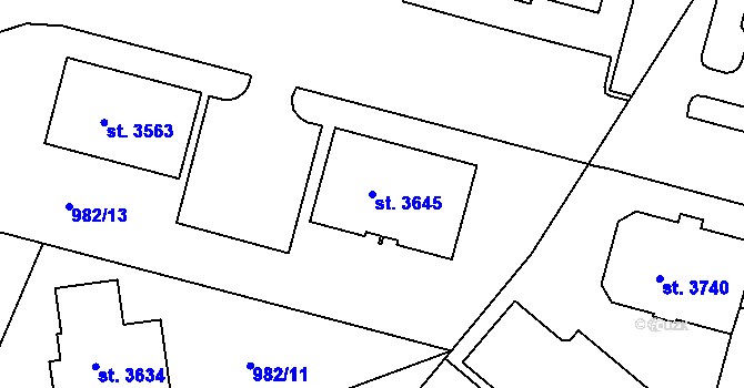 Parcela st. 3645 v KÚ Lanškroun, Katastrální mapa