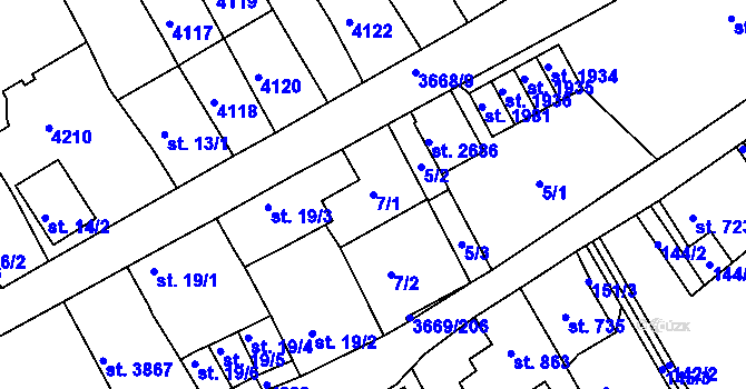 Parcela st. 7/1 v KÚ Lanškroun, Katastrální mapa