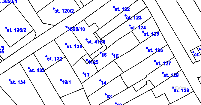 Parcela st. 16 v KÚ Lanškroun, Katastrální mapa
