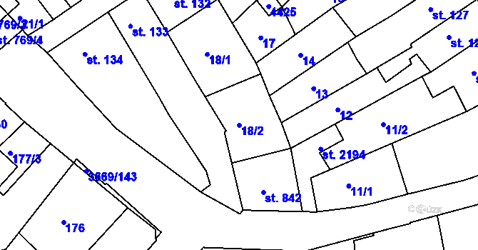 Parcela st. 18/2 v KÚ Lanškroun, Katastrální mapa