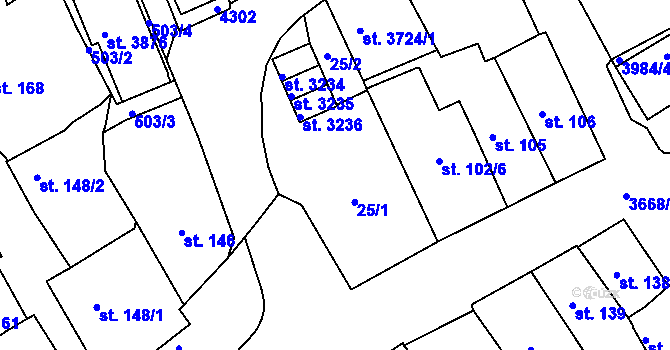 Parcela st. 25 v KÚ Lanškroun, Katastrální mapa