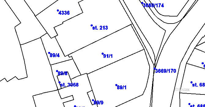 Parcela st. 91/1 v KÚ Lanškroun, Katastrální mapa