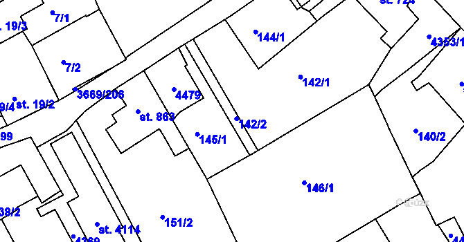 Parcela st. 145/3 v KÚ Lanškroun, Katastrální mapa