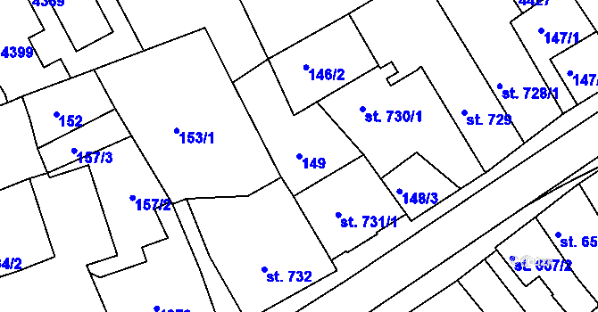 Parcela st. 149 v KÚ Lanškroun, Katastrální mapa