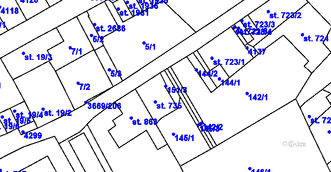Parcela st. 151/3 v KÚ Lanškroun, Katastrální mapa