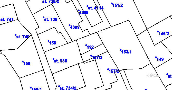 Parcela st. 152 v KÚ Lanškroun, Katastrální mapa
