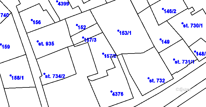 Parcela st. 157/2 v KÚ Lanškroun, Katastrální mapa