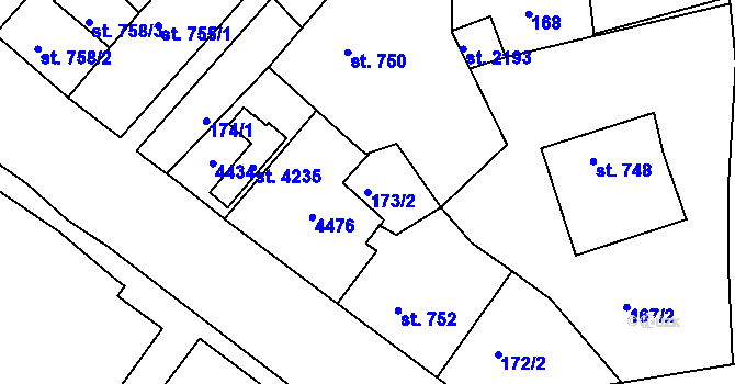 Parcela st. 173/2 v KÚ Lanškroun, Katastrální mapa