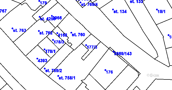 Parcela st. 177/3 v KÚ Lanškroun, Katastrální mapa