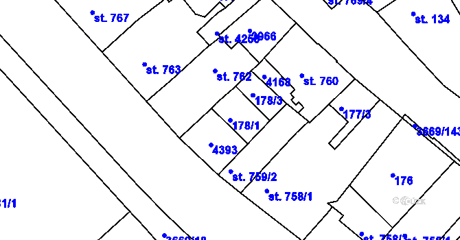 Parcela st. 178/1 v KÚ Lanškroun, Katastrální mapa