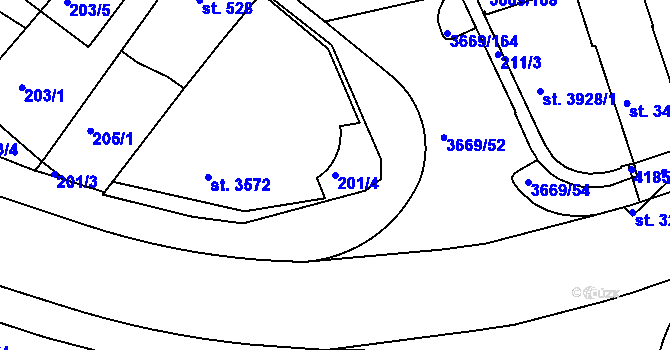Parcela st. 201/4 v KÚ Lanškroun, Katastrální mapa