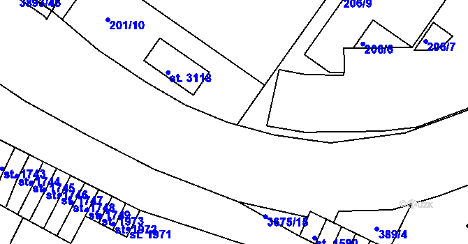 Parcela st. 206/5 v KÚ Lanškroun, Katastrální mapa