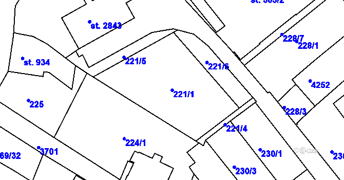 Parcela st. 221/1 v KÚ Lanškroun, Katastrální mapa