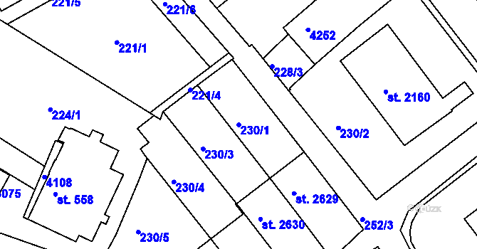 Parcela st. 230/1 v KÚ Lanškroun, Katastrální mapa