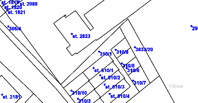 Parcela st. 310/1 v KÚ Lanškroun, Katastrální mapa