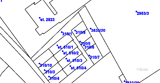 Parcela st. 310/5 v KÚ Lanškroun, Katastrální mapa