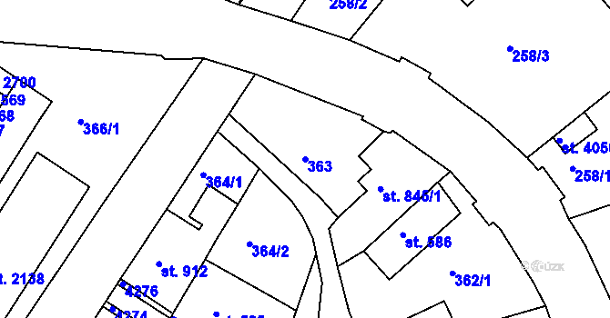 Parcela st. 363 v KÚ Lanškroun, Katastrální mapa