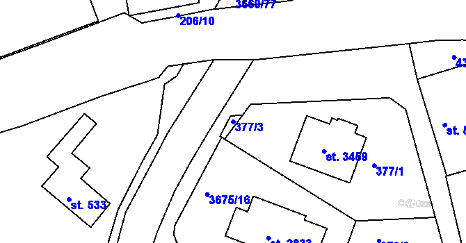 Parcela st. 377/3 v KÚ Lanškroun, Katastrální mapa