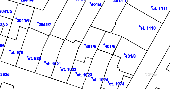 Parcela st. 401/5 v KÚ Lanškroun, Katastrální mapa