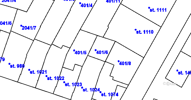 Parcela st. 401/6 v KÚ Lanškroun, Katastrální mapa