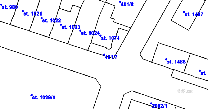 Parcela st. 401/7 v KÚ Lanškroun, Katastrální mapa