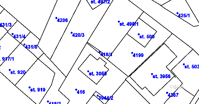 Parcela st. 418/1 v KÚ Lanškroun, Katastrální mapa