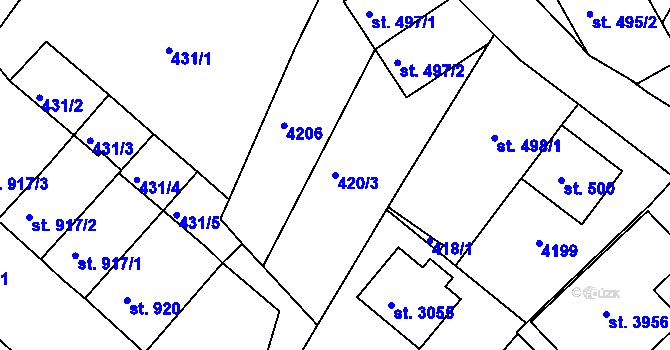Parcela st. 420/3 v KÚ Lanškroun, Katastrální mapa