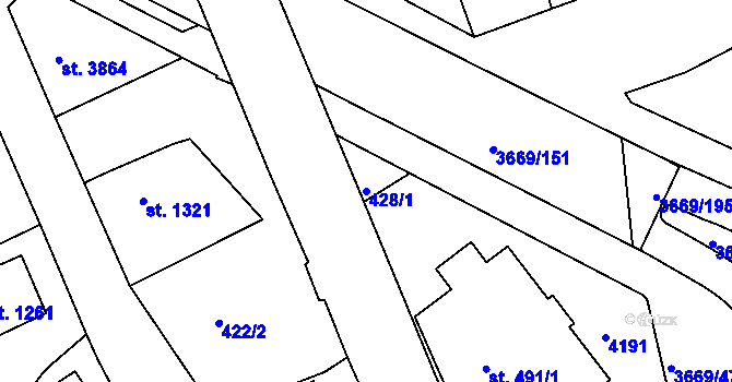 Parcela st. 428/1 v KÚ Lanškroun, Katastrální mapa