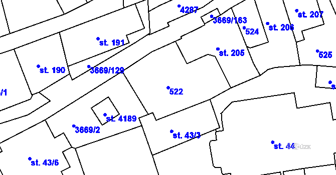 Parcela st. 522 v KÚ Lanškroun, Katastrální mapa