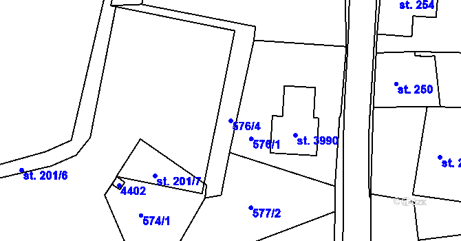 Parcela st. 576/4 v KÚ Lanškroun, Katastrální mapa