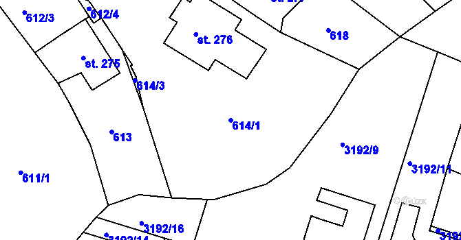 Parcela st. 614/1 v KÚ Lanškroun, Katastrální mapa