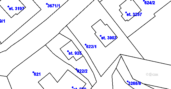 Parcela st. 622/1 v KÚ Lanškroun, Katastrální mapa